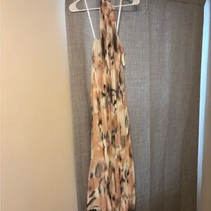 Anthropologie Peach and Black Abstract Maxi Dress